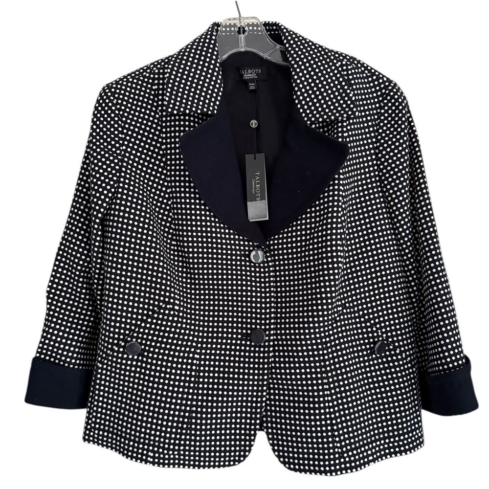 Talbots 14WP NWT Navy (almost black)  Polka Dot Blazer 3/4 Sleeves Lined Career